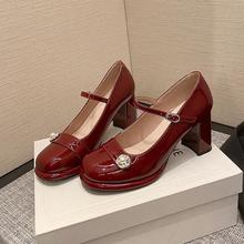 2025高跟鞋过年订婚日常可穿玛丽珍配裙子小皮鞋单鞋春季时尚新款