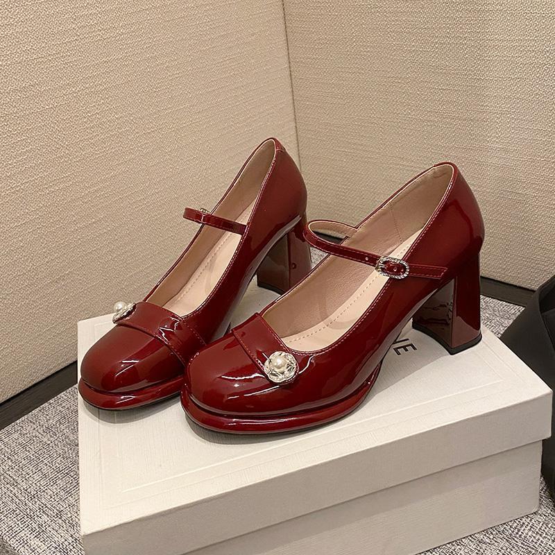 2025高跟鞋过年订婚日常可穿玛丽珍配裙子小皮鞋单鞋春季时尚新款