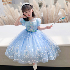 Princess Aisha dress 2024 summer new style for girls high-quality June 1st birthday puff sleeves Aisha mesh skirt