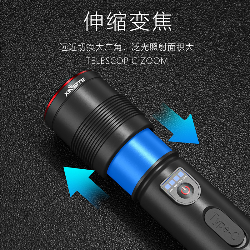 跨境爆款白激光强光侧灯COB变焦远射多功能手电筒|undefined