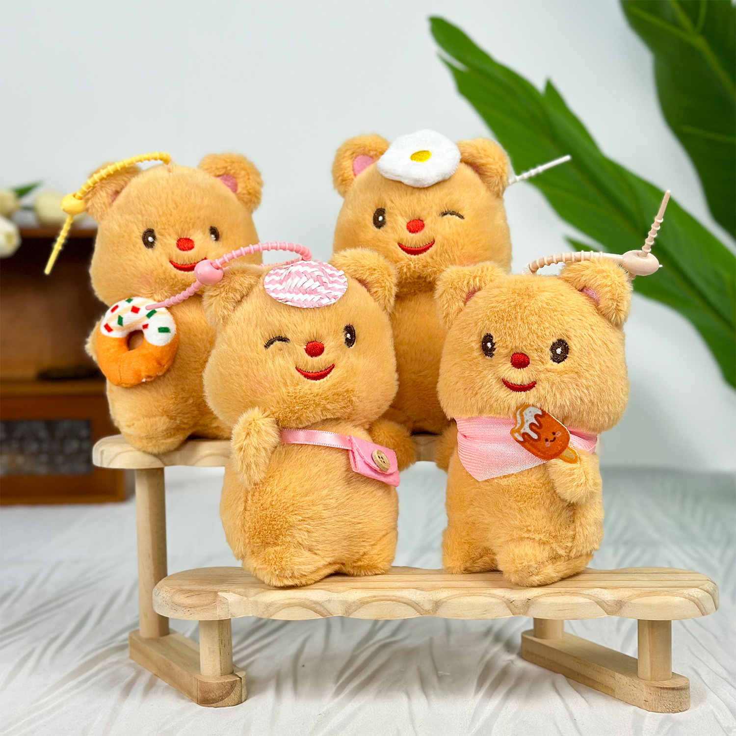 Vestimenta de celebridades de Internet de 8 pulgadas, mezclilla, oso de mantequilla, peluche, babero, muñeca de oso Lena, muñeca de agarre de oso