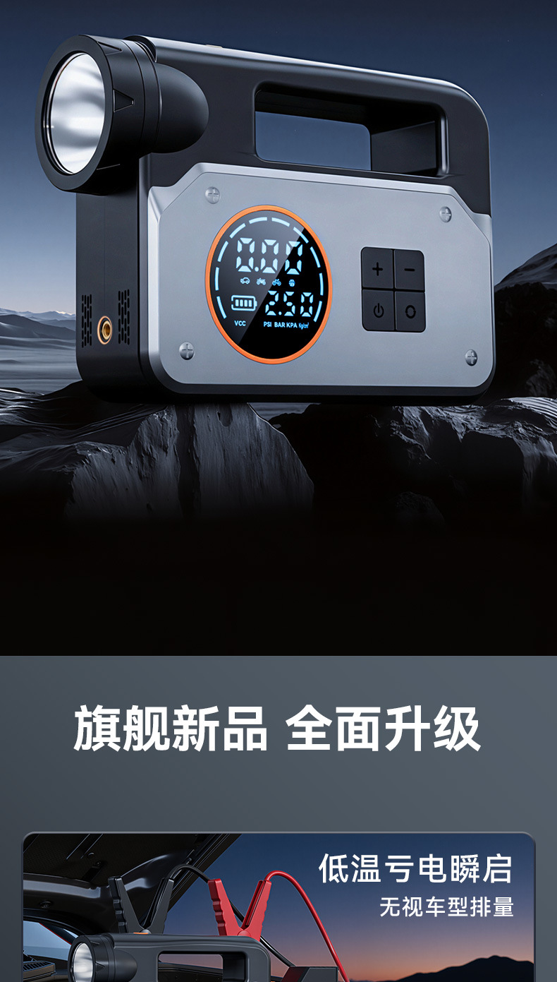 Car Wireless Air Pump, Portable Car Air Pump, Emergency Starting Power Supply, Power Bank, Multi-Functional Artifact