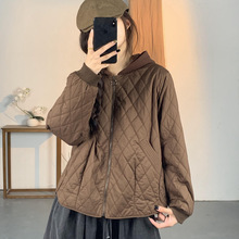 新品复古宽松连帽夹棉保暖轻薄棉服棉袄加棉外套女