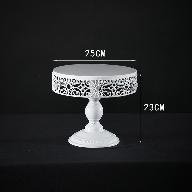 Europa hierro forjado borde de encaje oro alto pie pastel bandeja de fruta decoración de bodas West Point bandeja de pastel de metal