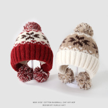 冬季新款男童女童复古针织帽韩版百搭套头帽防寒加厚护耳冷帽批发