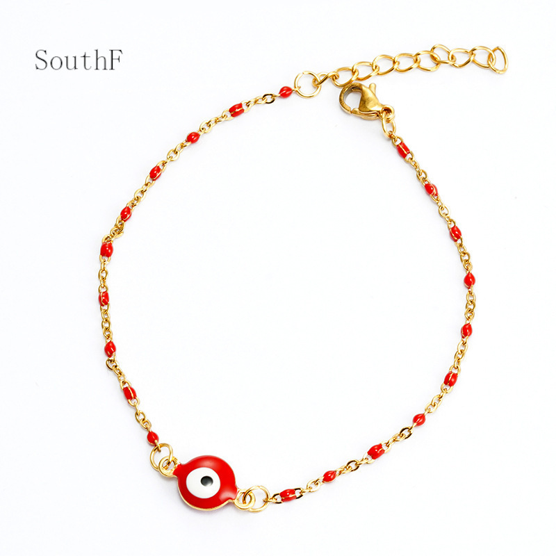 Cross-Border Popular Turkish 18K Gold Stainless Steel Oil Dripping Devil's Eye Bracelet Women's Titanium Steel Evil Eye Bracelet