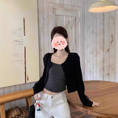 韩系时尚套装纯色气质长袖开衫女秋季内搭显瘦吊带背心两件套ins
