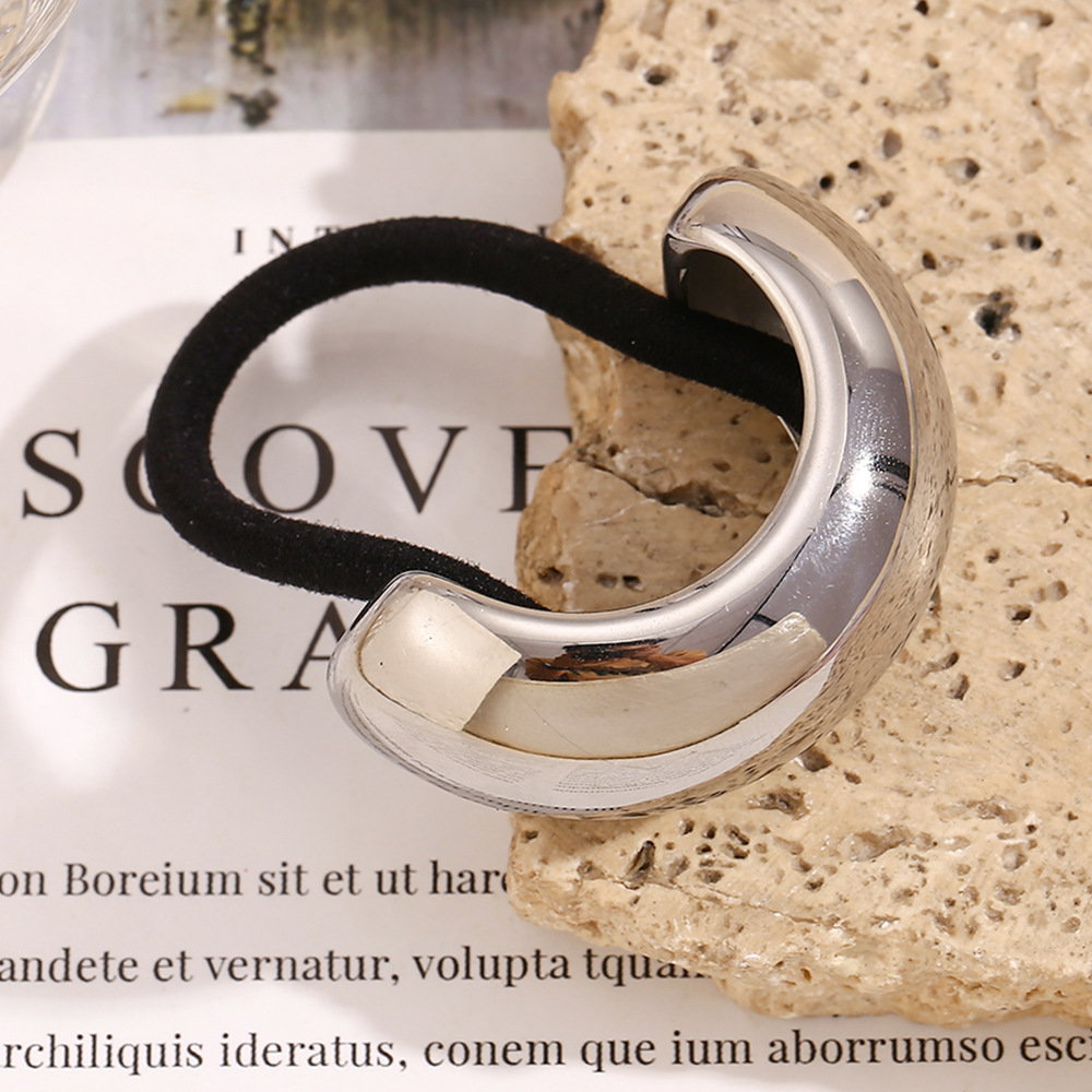 Accessori per capelli unisex, moda, design di nicchia, personalità semplice, in acciaio inossidabile, placcato oro, corda per capelli semicircolare larga per donne_voghion.com