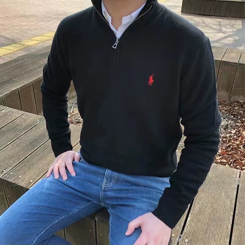 High-Quality Cross-Border Small Logo Half-Zip High-Neck Long-Sleeve Knit Sweatshirt with a Turn-Down Collar, Unisex High-Quality Cross-Border Small Logo Half-Zip High-Neck Long-Sleeve Knit Sweatshirt with a Turn-Down Collar, Unisex
