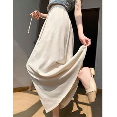 新中式国风提花醋酸缎面半身裙女夏季新款松紧高腰垂感a字长裙子