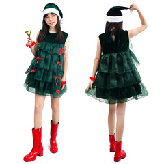 クリスマス新作ノースリーブグリーンケーキスカートコスプレクリスマスツリー祭りパーティー演出服舞台衣装女