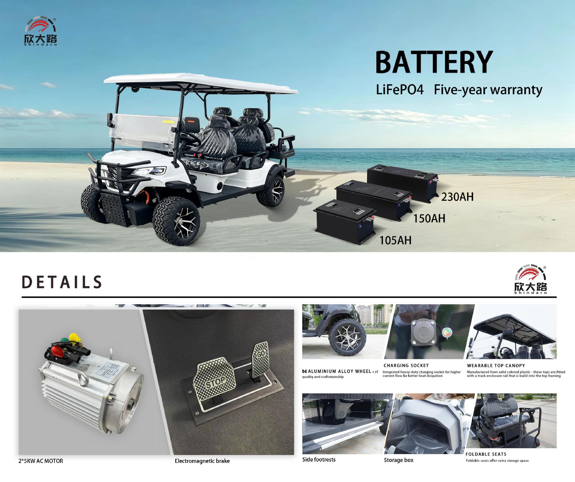 Four-Wheel Drive Electric Golf Cart, 2-Seater, 4-Seater, 6-Seater, Export Quality with 5-Year Warranty, High Horsepower, Long Range for Home Use