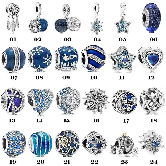 Pandora-style White Copper Silver-Plated Blue Heart of the Ocean Dreamcatcher Hollow Pumpkin Carriage Pendant Beads Loose Beads