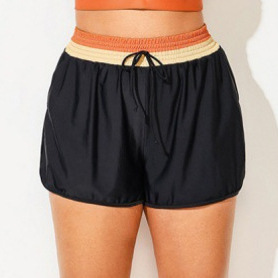 317525 Cross-Border Exclusive Supply for Summer Quick-Drying Fitness Sports Plus Size Black Patchwork Mid-Waist Women's Shorts