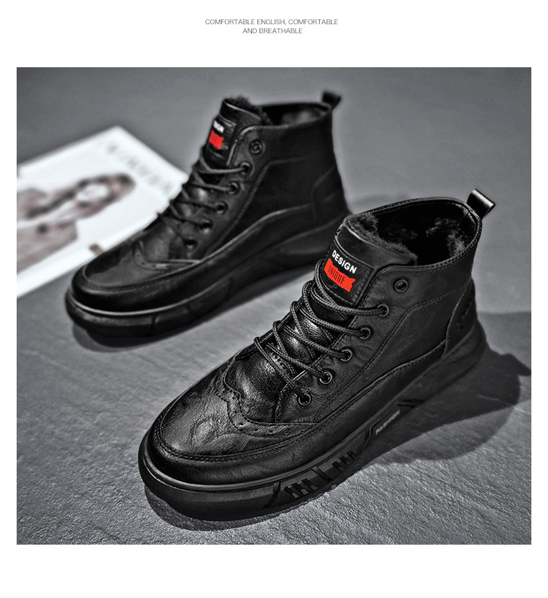 2024 new autumn and winter Martin boots, Block high top men's shoes with plush casual waterproof cotton shoes, anti slip_voghion.com