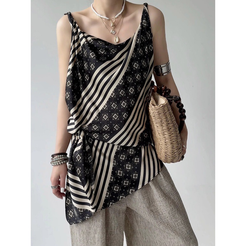 Old Money Moroccan Vacation New Wave Bohemian Washed Satin "One Piece, Multiple Wear" Twist Knit Camisole