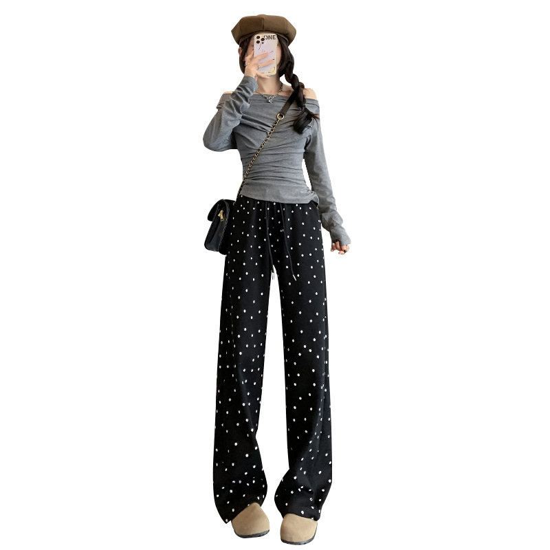 Retro black autumn comfortable trousers