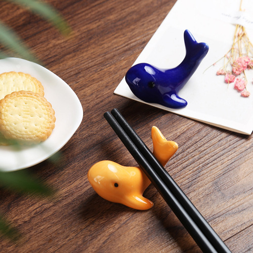 日式小鲸鱼家用筷架创意陶瓷筷子架酒店餐厅摆台餐具日用摆件筷托
