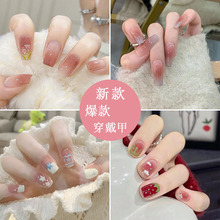 热销印刷指甲贴片抖音小红书同款美甲甲片春夏穿戴式短款批发