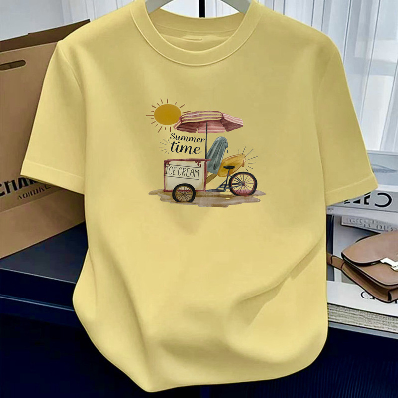 Right Shoulder Pure Cotton Short-Sleeve 2026 Round Neck Printed T-Shirt for Women, Summer New Style, Loose and Versatile, Trendy Top, Ins Fashion Right Shoulder Pure Cotton Short-Sleeve 2026 Round Neck Printed T-Shirt for Women, Summer New Style, Loose and Versatile, Trendy Top, Ins Fashion