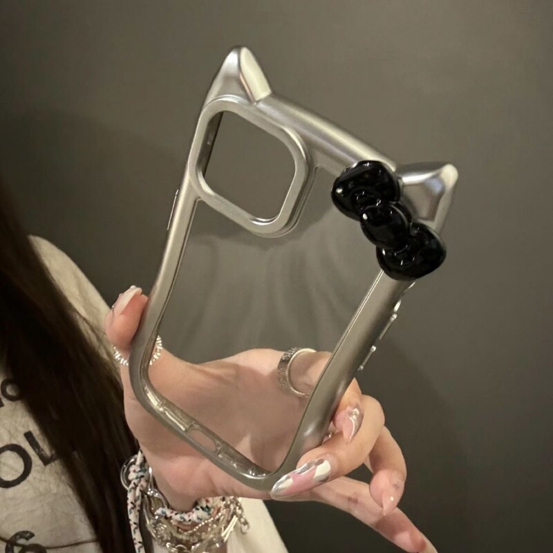 Electroplated cat ears apple 16/15/14/13promax phone case 12/11 soft xr/xs electroplated silver frame 7P Electroplated cat ears apple 16/15/14/13promax phone case 12/11 soft xr/xs electroplated silver frame 7P