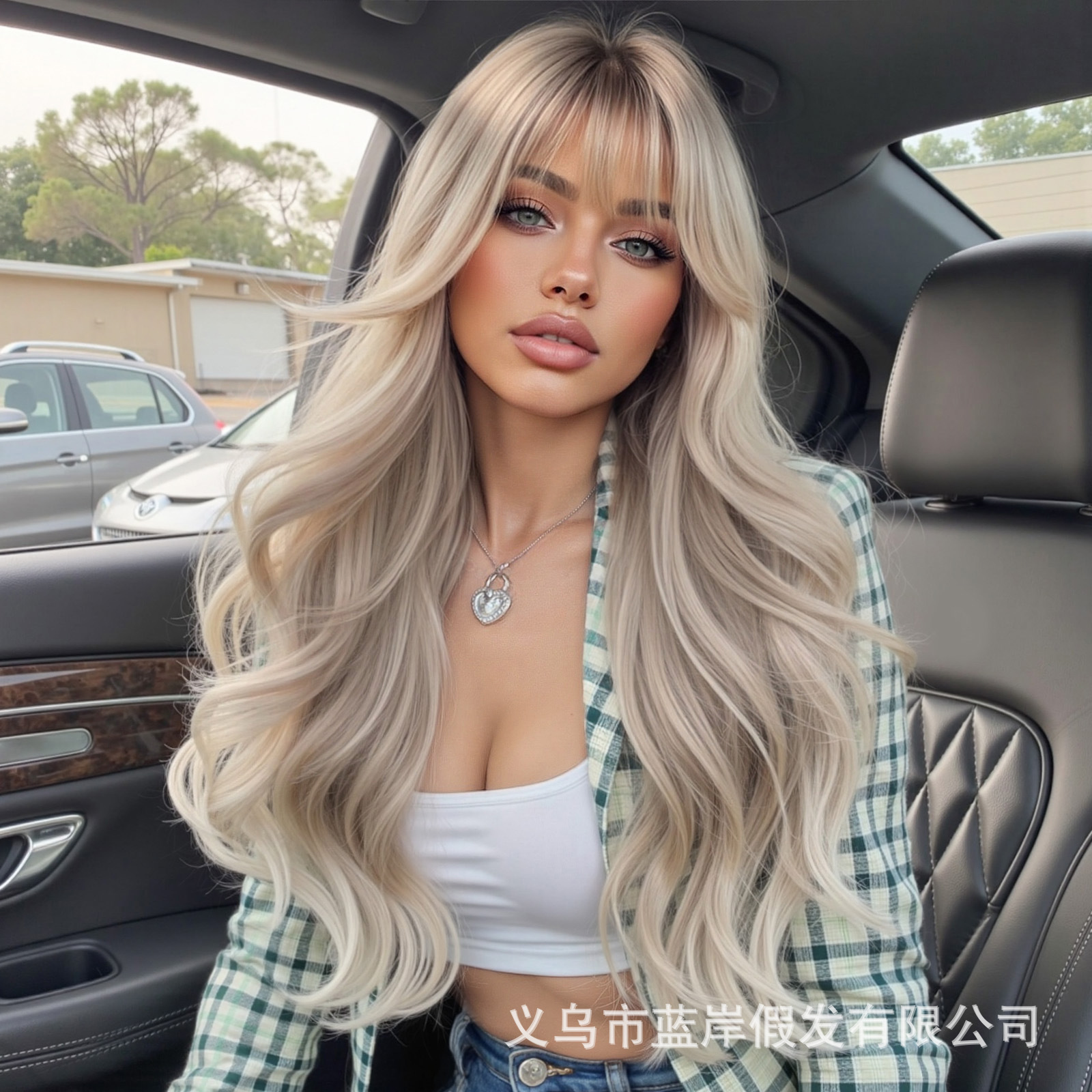 Pelucas de corte de estilo europeo y americano, pelucas con flequillo, cubiertas completas para mujer, cabello rizado, grandes ondas, cubiertas de fibra química, wigs