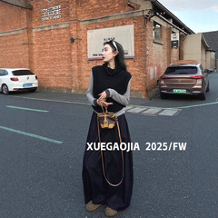 Creambaby Studio 黑色针织无袖背心马甲女秋季叠穿内搭打底上衣