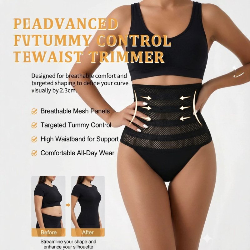 Thong Style Mesh Hollow-Out High-Waisted Seamless Shapewear Fashion Butt-Lifting Tummy Control Panties Plus Size Women's Underwear