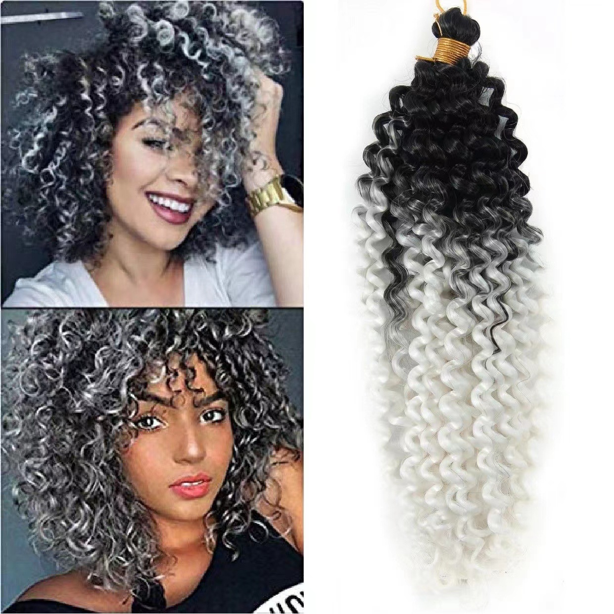 Aguas onduladas gradiente extensión de cabello onduladas agua cabello a granel fibra química europea y americana trenzada pelucina pequeña