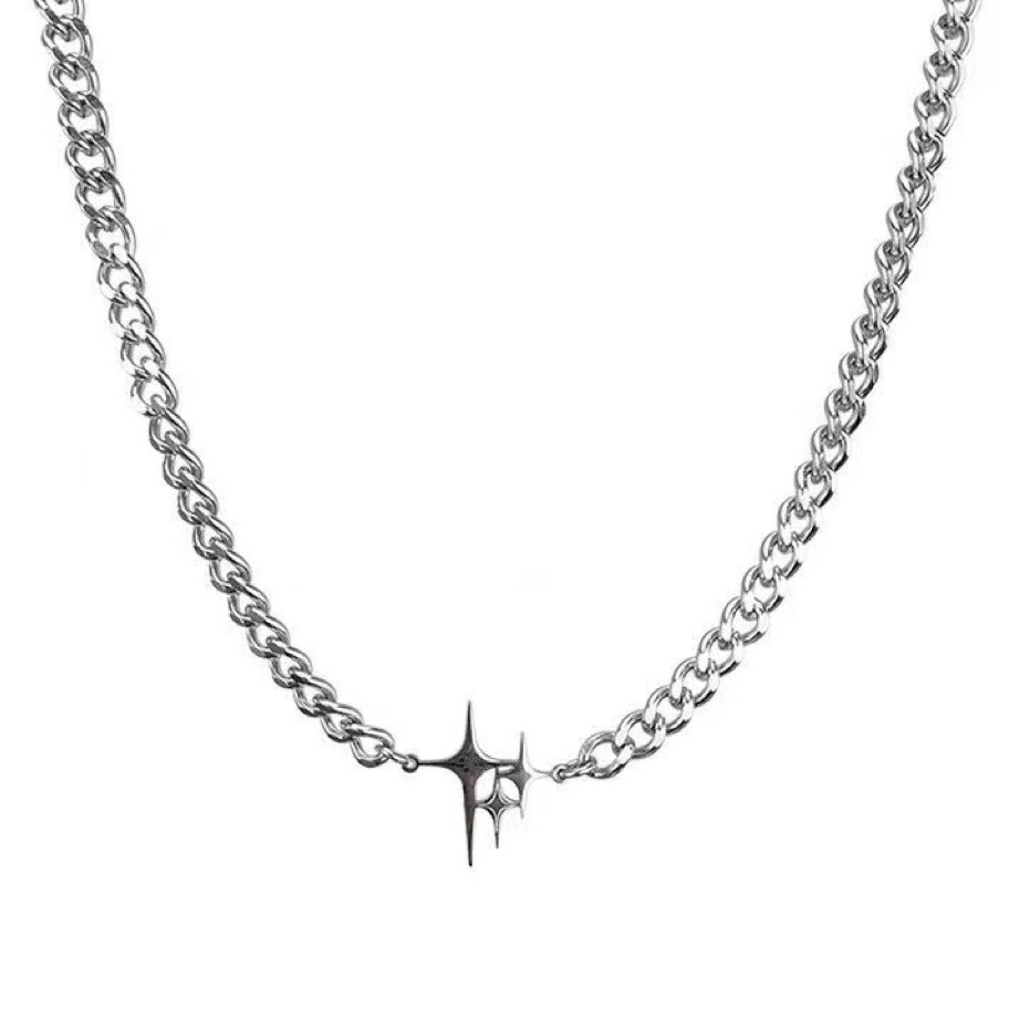 Collier Jackson Wang : Pendentif cubain polyvalent en forme d'étoile, style hip-hop haut de gamme, en acier titane pour homme_voghion.com