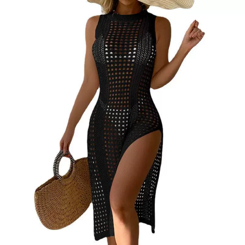  knitted beach sexy swimwear, 2023, европейский стиль, круглое горло, солнцезащита