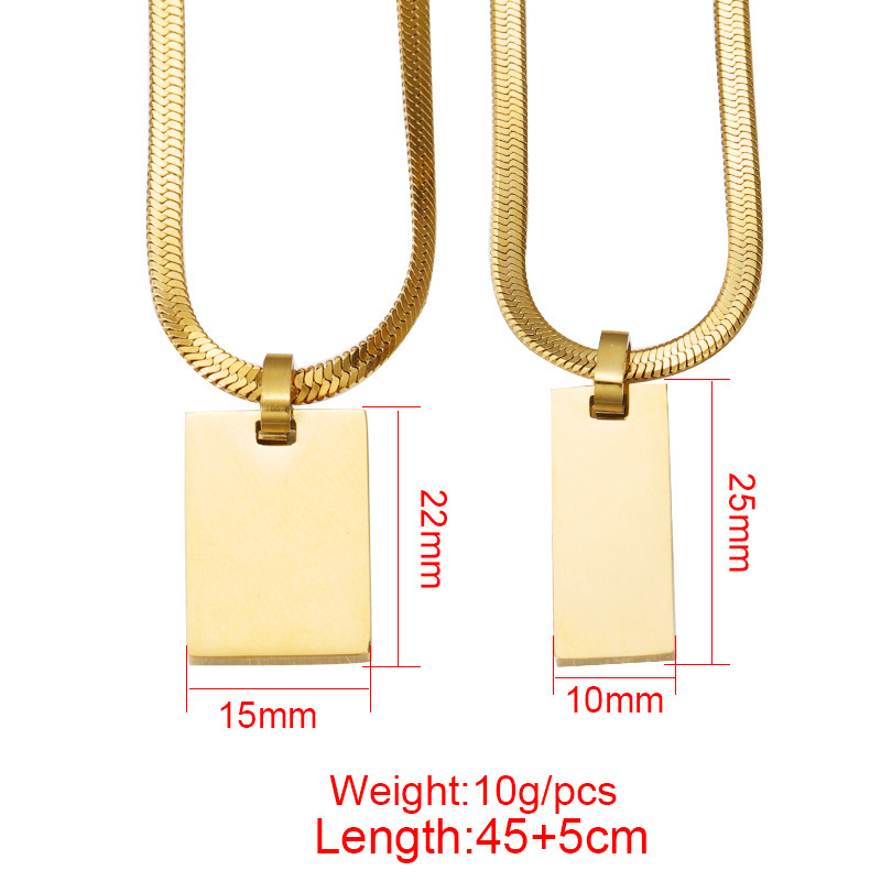 15g Weight Wholesale Jewelry Simple Style Rectangle 304 Stainless Steel Pendant Necklace Snake Chain