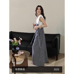 条纹背带裤内搭海军领背心吊带女25夏季新款休闲穿搭两件套装秋