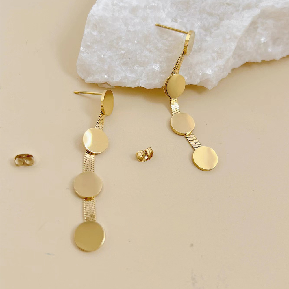 Refined Retro Sequined Snake Bone Chain Stainless Steel Long Simple Earrings_colorza_1