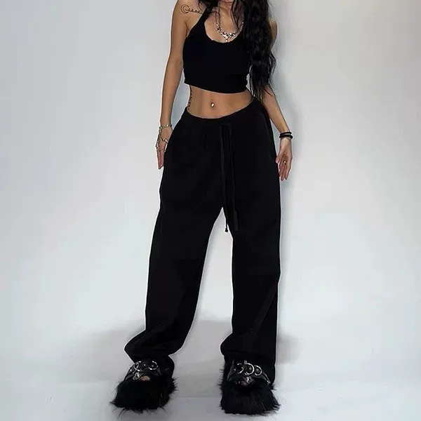 Cross-Border Y2K American Retro Gray Wide-Leg Sweatpants for Women Hip-Hop Jazz Dance Sports Pants Loose Casual Pants