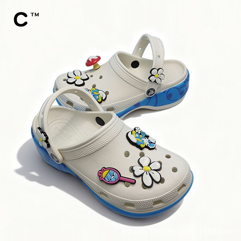Cross and Smurf Collaboration Series Smurf Cloud Clogs Thick-Soled Women's Breathable Height-Increasing Sandals