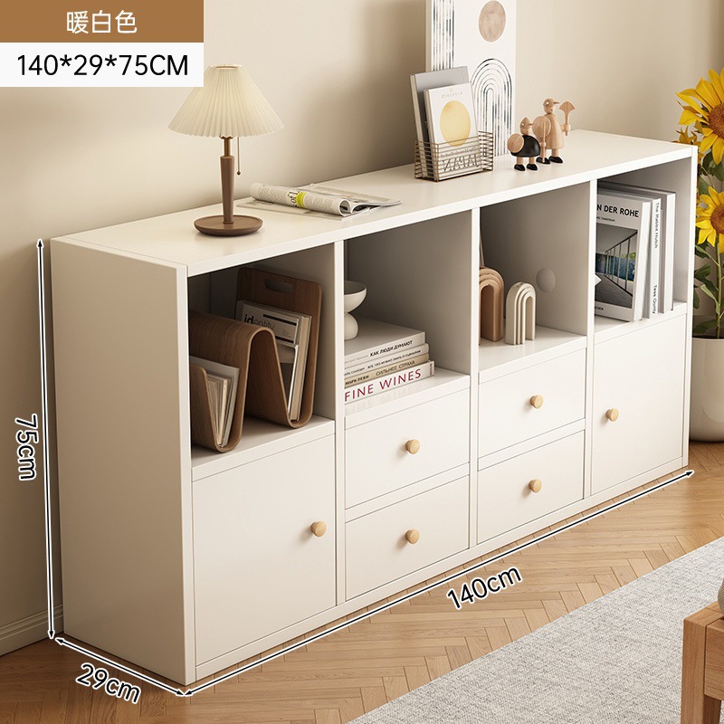 [서랍 4개, 문 2개, 수납공간 8개] 140*29*75cm 웜화이트