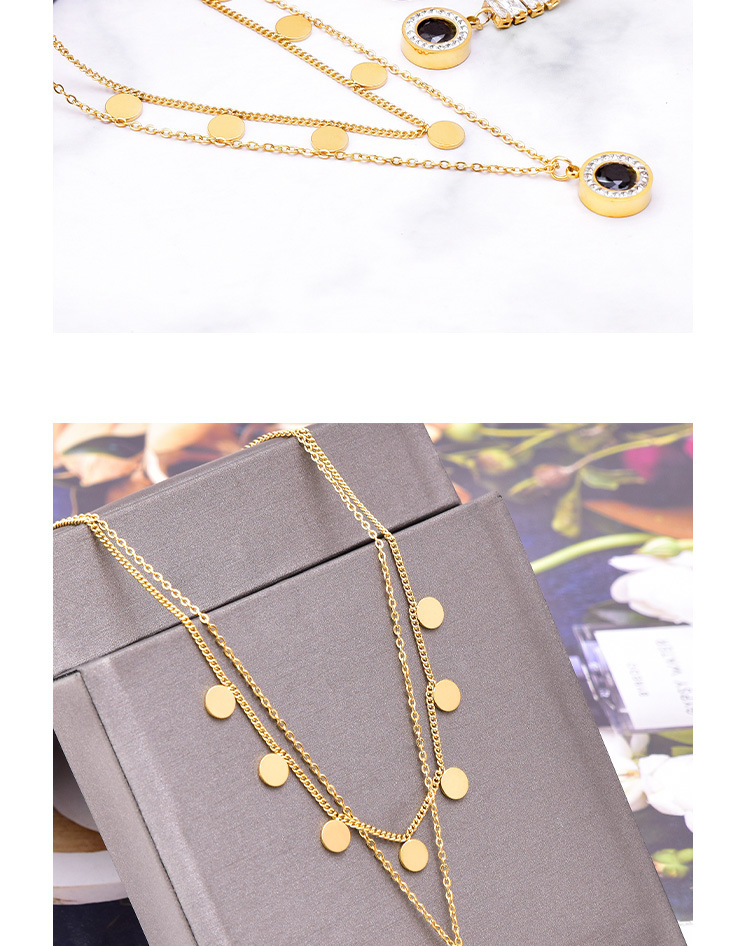 Fashion Geometric Titanium Steel Layered Necklaces Inlay Zircon Stainless Steel Necklaces 1 Piece