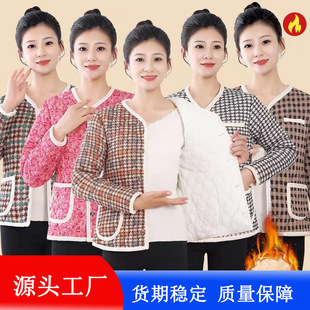 Winter New Style Mother's Clothing, Fleece-Lined Warm Cotton Coat for 40-60 Year Old Mothers, Fashionable Versatile Chanel-Style Cotton Jacket, Cold-Proof