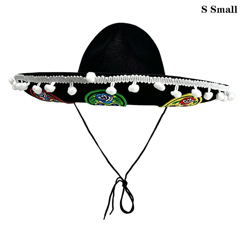 Mexican fancy hat for Halloween, Mexican heat-transfer skull pom-pom, Mexican trumpet
