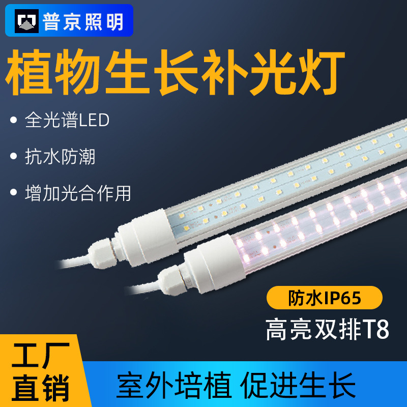 防水植物生长灯led全光谱多肉补光灯植物灯管大棚上色紫光T8灯管