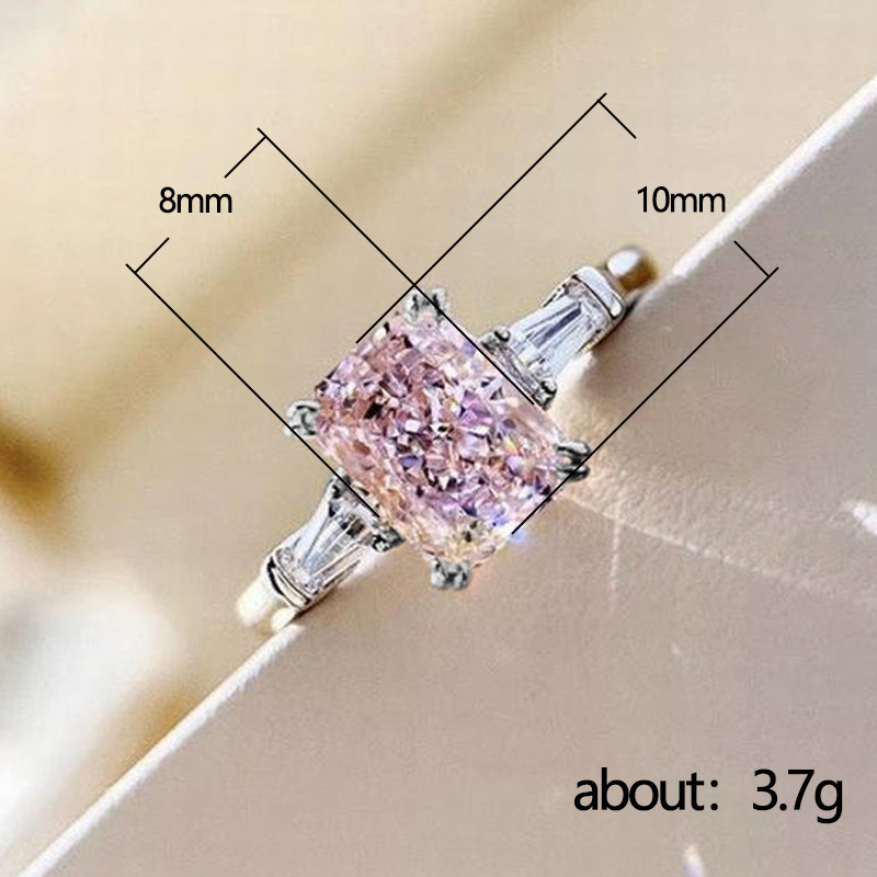 Fashion Square Pink Zircon Copper Ring Romantic Bride Wedding Ring display picture 1