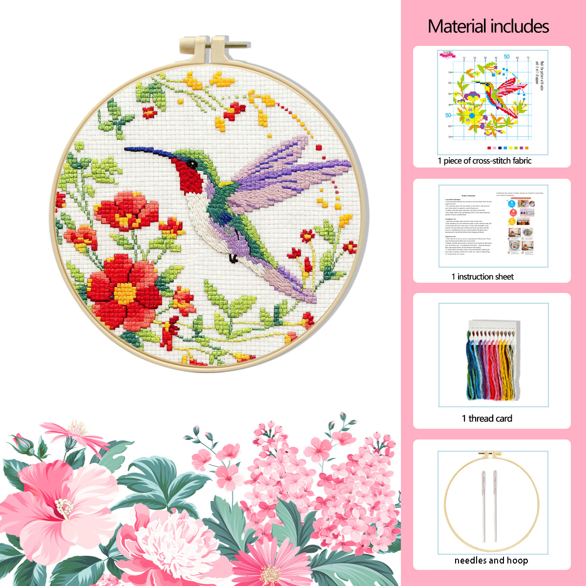 Amazon venta caliente de flores de bordado cruzado animal pequeño conjunto de cuatro piezas pequeño simple DIY conjunto de bordado cruzado decoración image 11