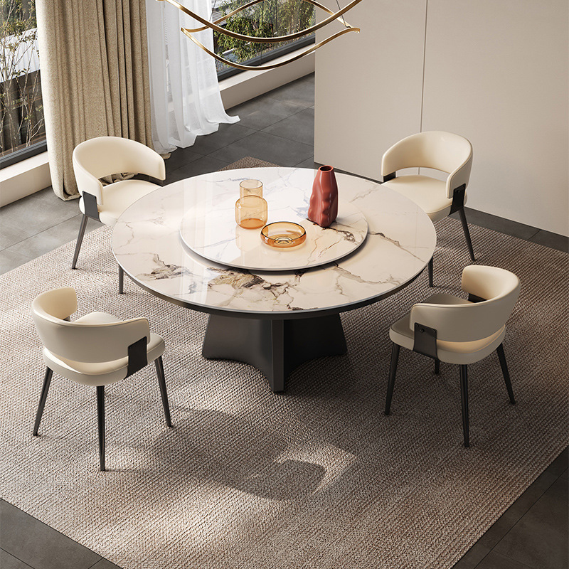 Round Slate Dining Table Modern Simple Round Table Italian Minimalist Style Light Luxury Table High-End Dining Chair High-End Home