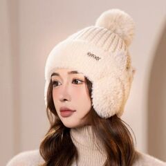 新款冬季针织棒球帽女秋冬骑车加厚防寒毛绒帽保暖甜美护耳毛线帽