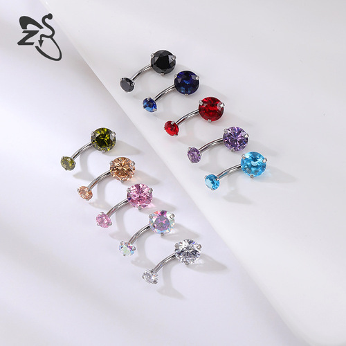 Cross-border hot selling body piercing colored zircon titanium steel navel nail for women double-ended gemstone stainless steel navel ring navel button