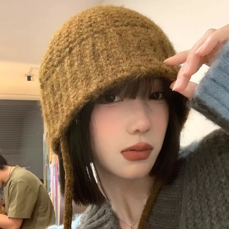 秋冬百搭渔夫帽子女韩系棕色毛线帽美拉德风保暖护耳针织帽子韩版|undefined