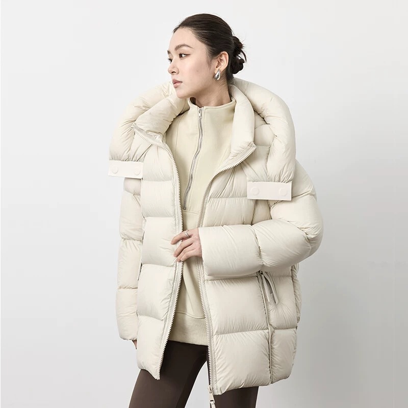 Winter New 90 White Goose down Cloud Puff down Jacket Women's Loose Cocoon Type Slim Hooded Thickeneded Jacket