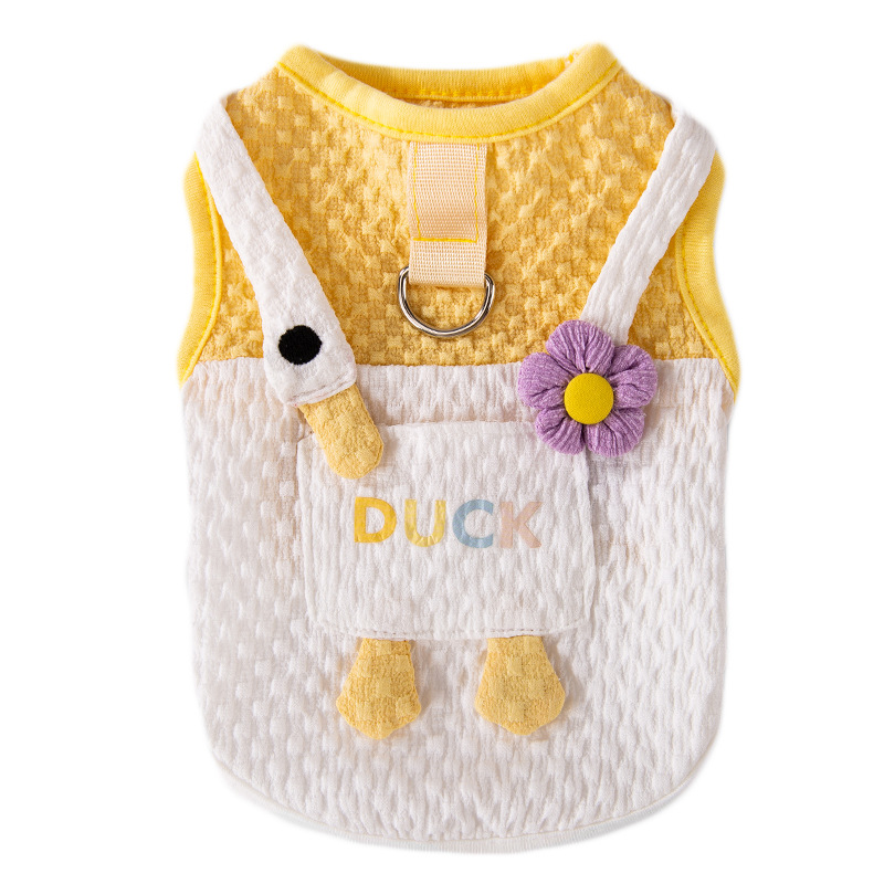 Gato primavera y verano estilo fino transpirable divertido gran bolsillo de ganso blanco chaleco de tracción perro de dos patas mascota ropa de peluche