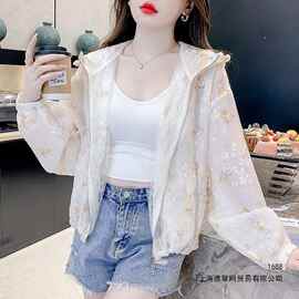 法式碎花连帽防晒衣女款2026夏季时尚宽松休闲拉链开衫上衣薄外套